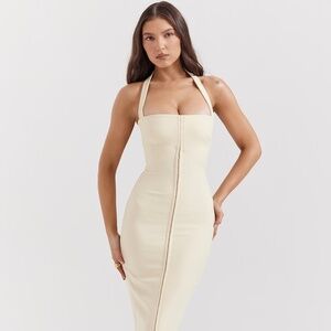 House of CB "Mia" Ecru Halter Maxi Dress